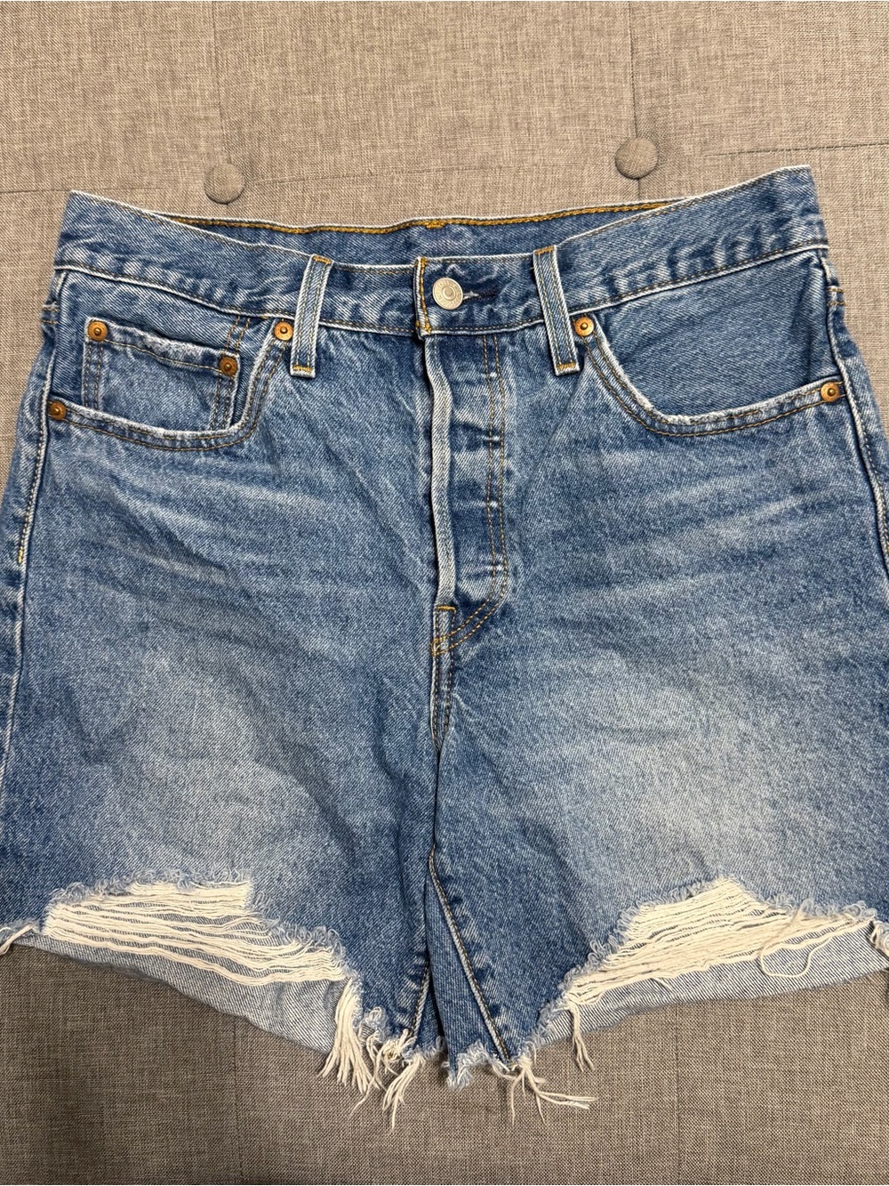 Levi's Light Blue Distressed High-Rise Denim Shorts